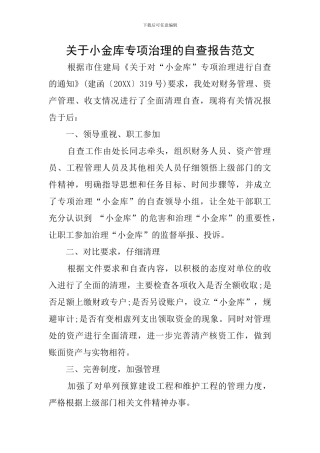关于小金库专项治理的自查报告范文