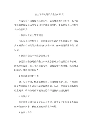 安全环保处处长安全生产职责 