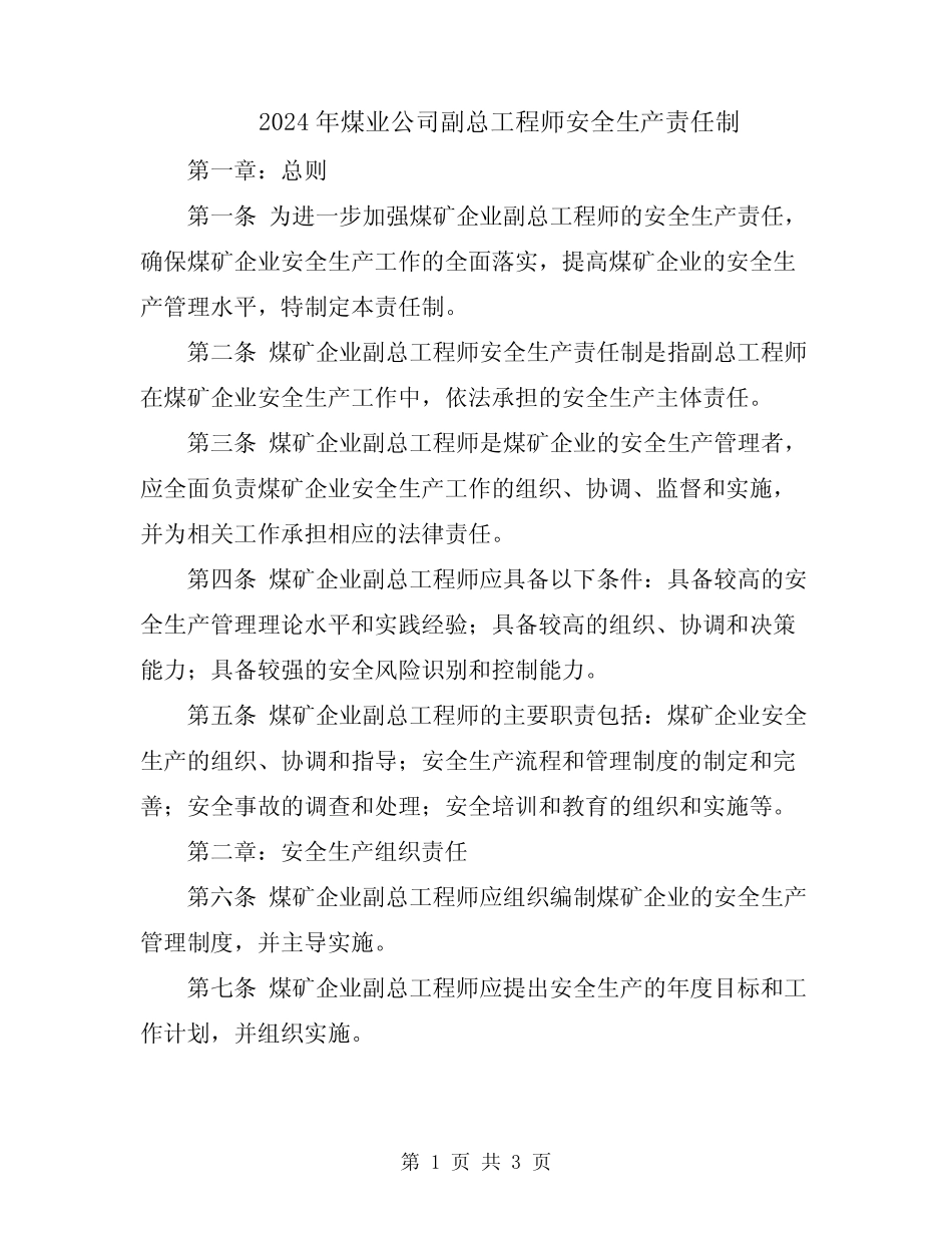 2024年煤业公司副总工程师安全生产责任制_第1页