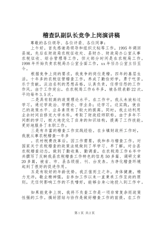 稽查队副队长竞争上岗演讲稿范文