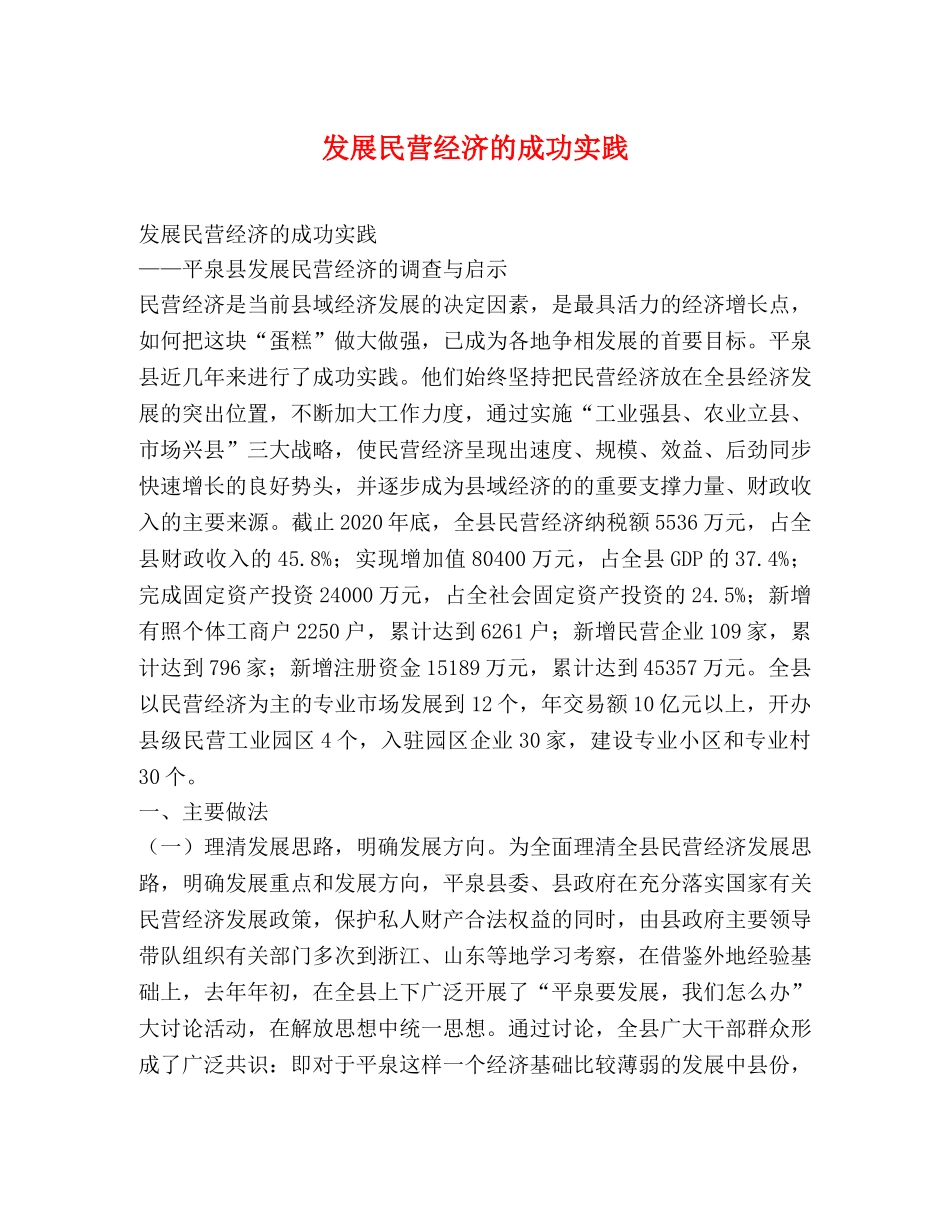发展民营经济的成功实践 _第1页