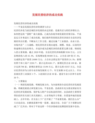 发展民营经济的成功实践 