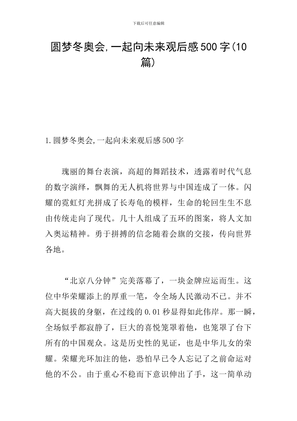 圆梦冬奥会-一起向未来观后感500字_第1页