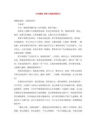 心怀感恩,青春飞扬演讲稿范文 
