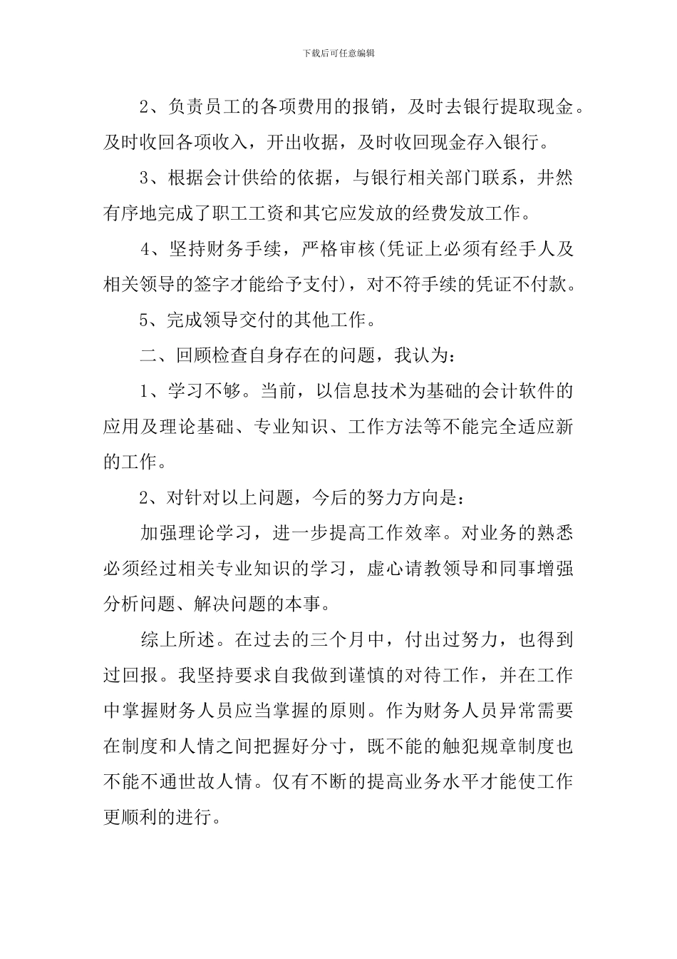 公司出纳个人试用期工作总结_第2页