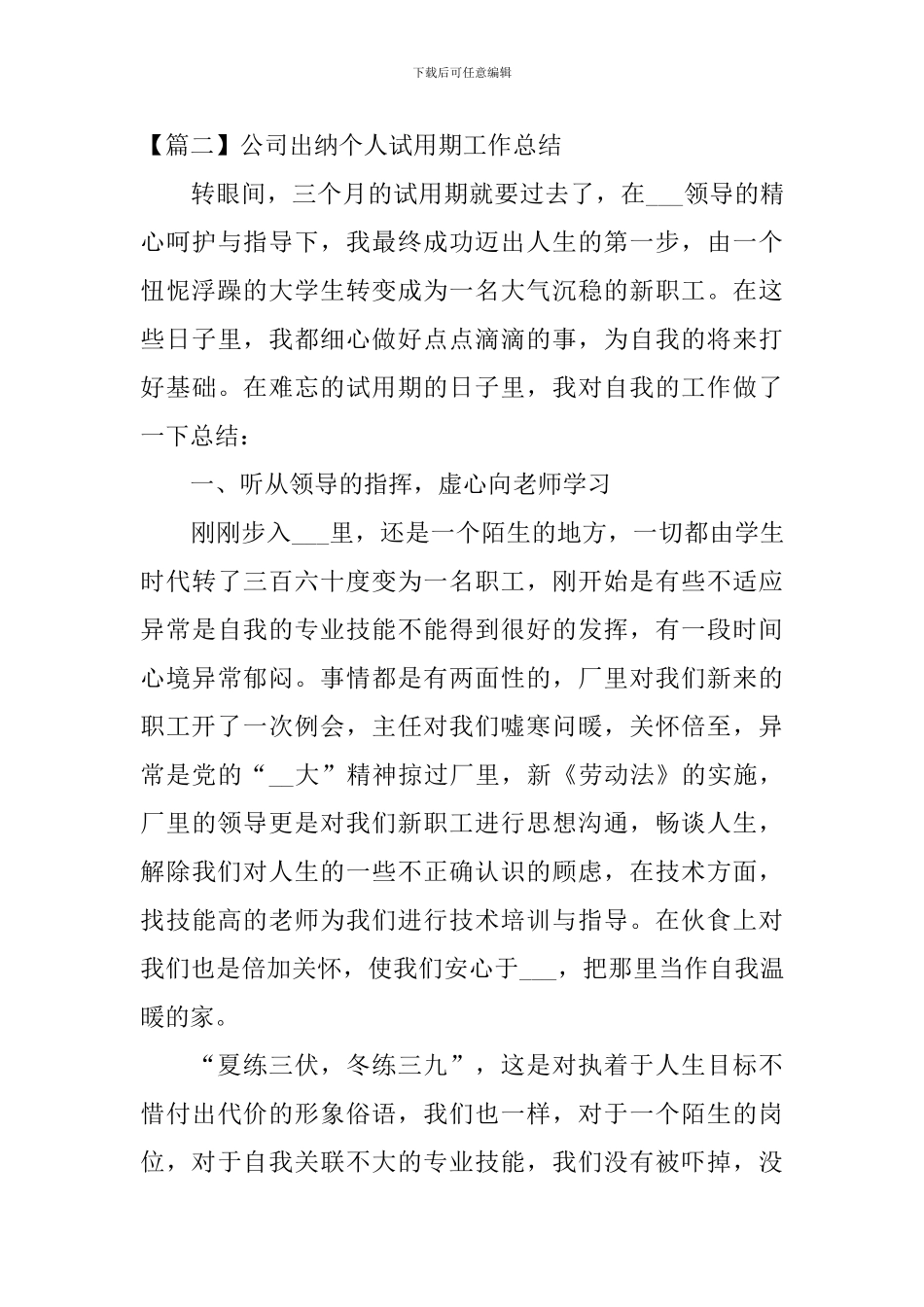 公司出纳个人试用期工作总结_第3页