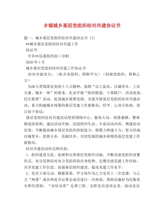 乡镇城乡基层党组织结对共建协议书 