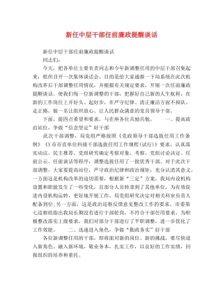 新任中层干部任前廉政提醒谈话 