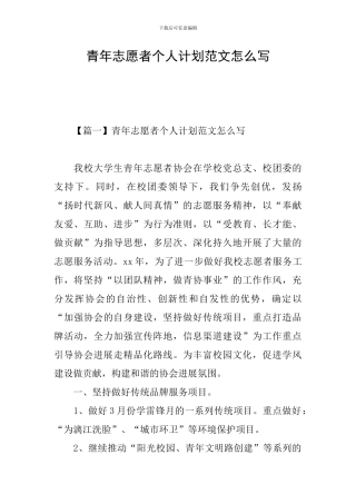 青年志愿者个人计划范文怎么写