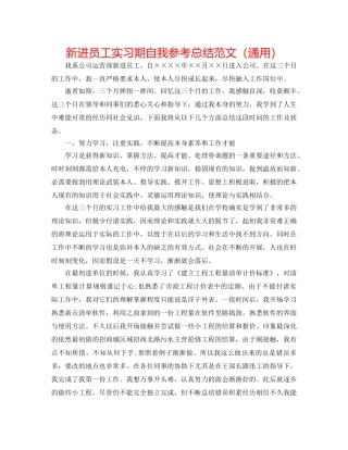 新进员工实习期自我参考总结范文（通用） 