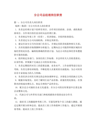 分公司总经理岗位职责 