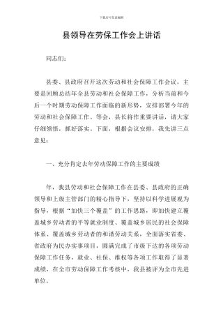 县领导在劳保工作会上讲话
