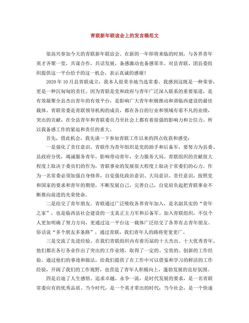 青联新年联谊会上的发言稿范文 _第1页