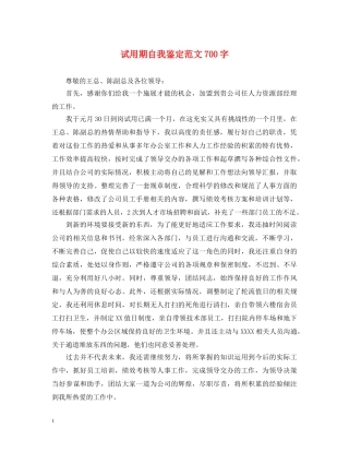 试用期自我鉴定范文700字 