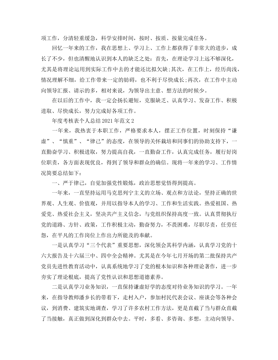 年度工作参考总结-年度考核表个人参考总结2024年 _第2页