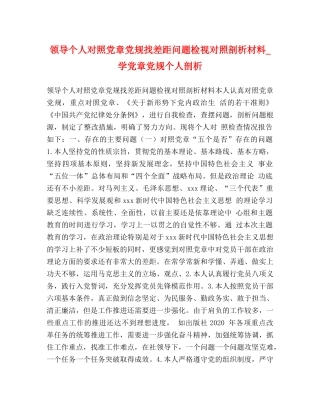 领导个人对照党章党规找差距问题检视对照剖析材料_学党章党规个人剖析 