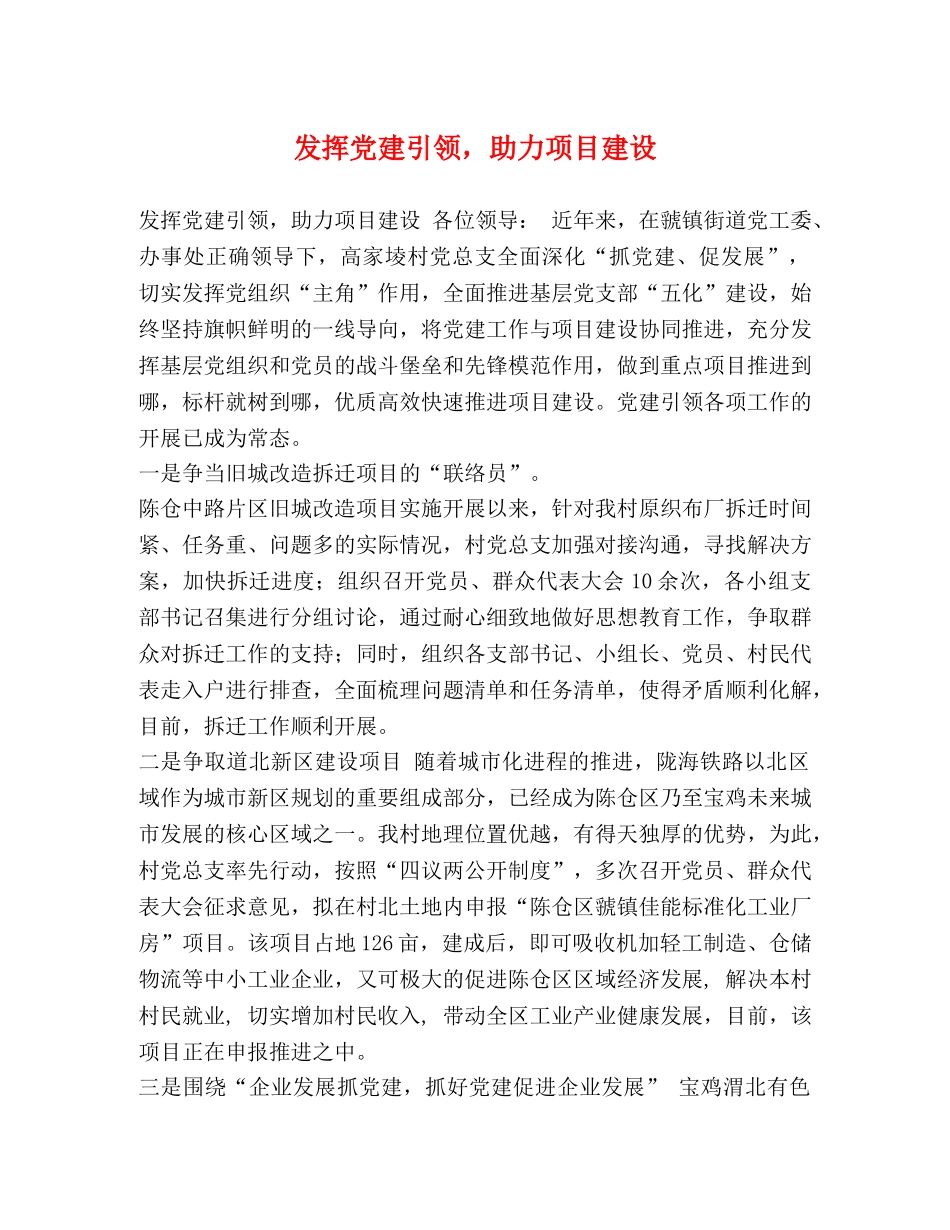 发挥党建引领，助力项目建设 _第1页