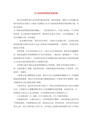 关于我的青春梦想优秀演讲稿 