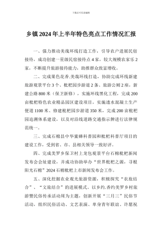 乡镇2024年上半年特色亮点工作情况汇报