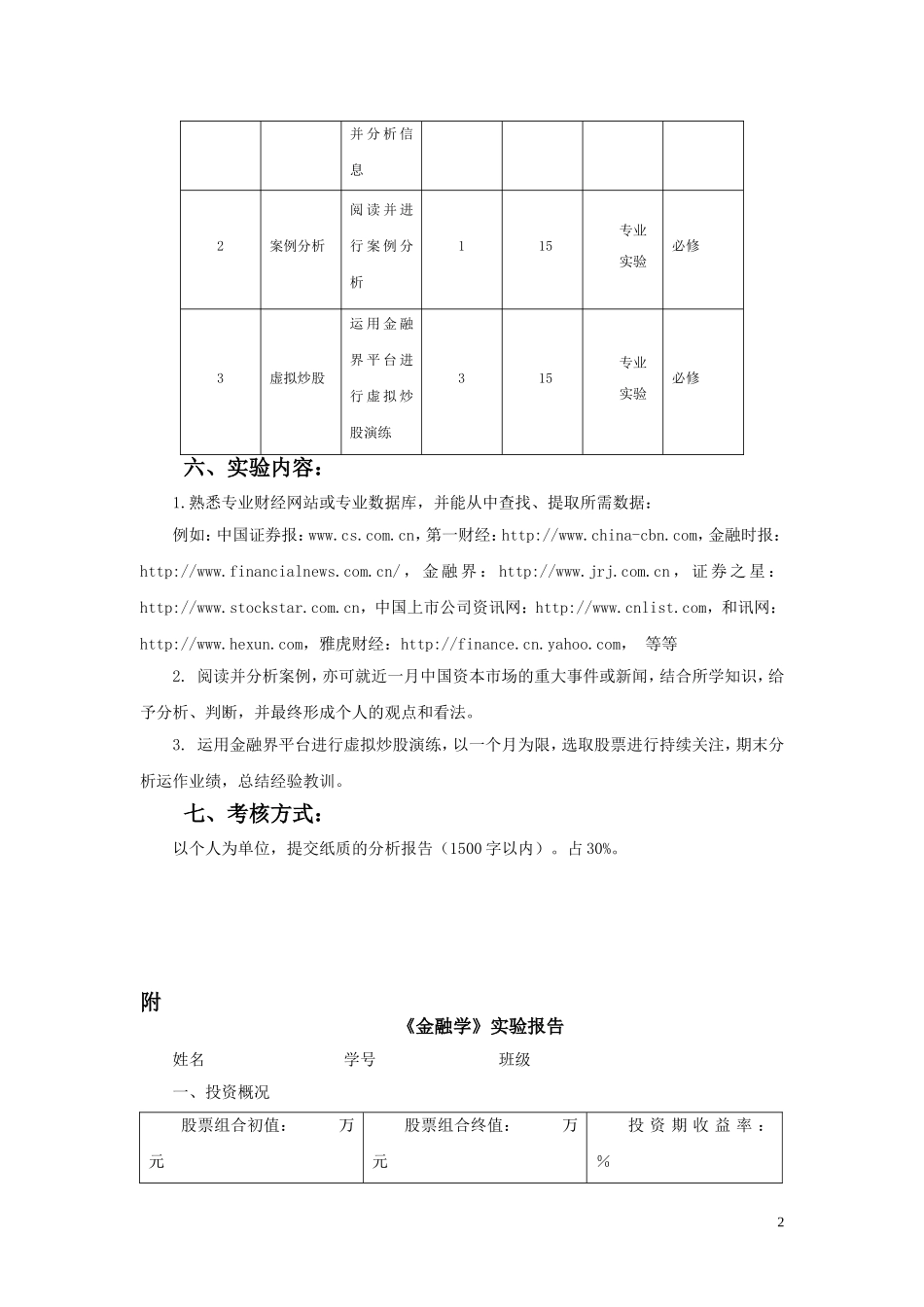 金融学实验大纲_第2页