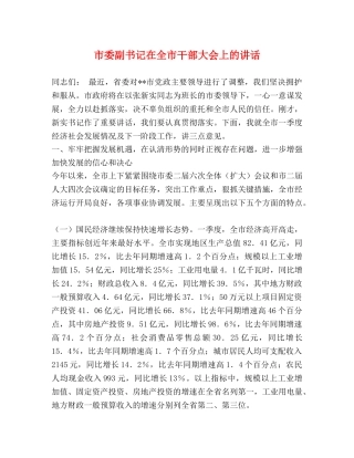 市委副书记在全市干部大会上的讲话 