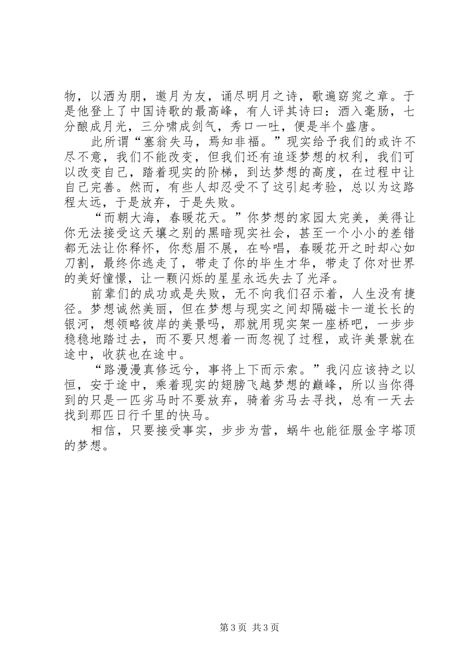 关于理想与现实的优秀演讲稿范文_第3页