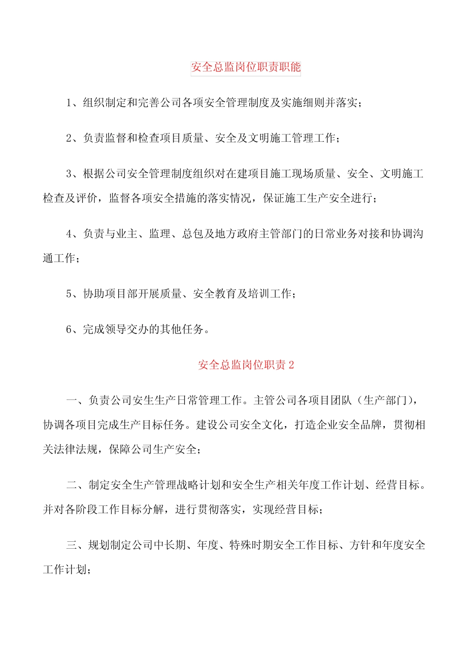 安全总监岗位职责职能 _第1页