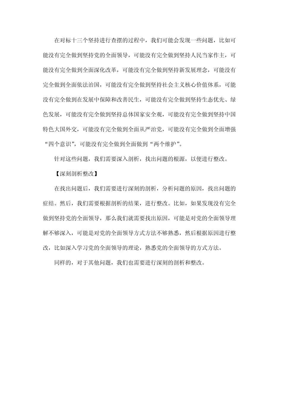 对标十三个坚持进行查摆对标对照十三个坚持深查问题深刻剖析整改优质_第2页