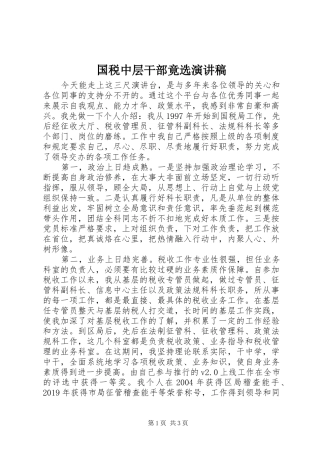 国税中层干部竟选演讲致辞稿