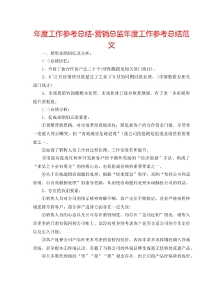 年度工作参考总结-营销总监年度工作参考总结范文 