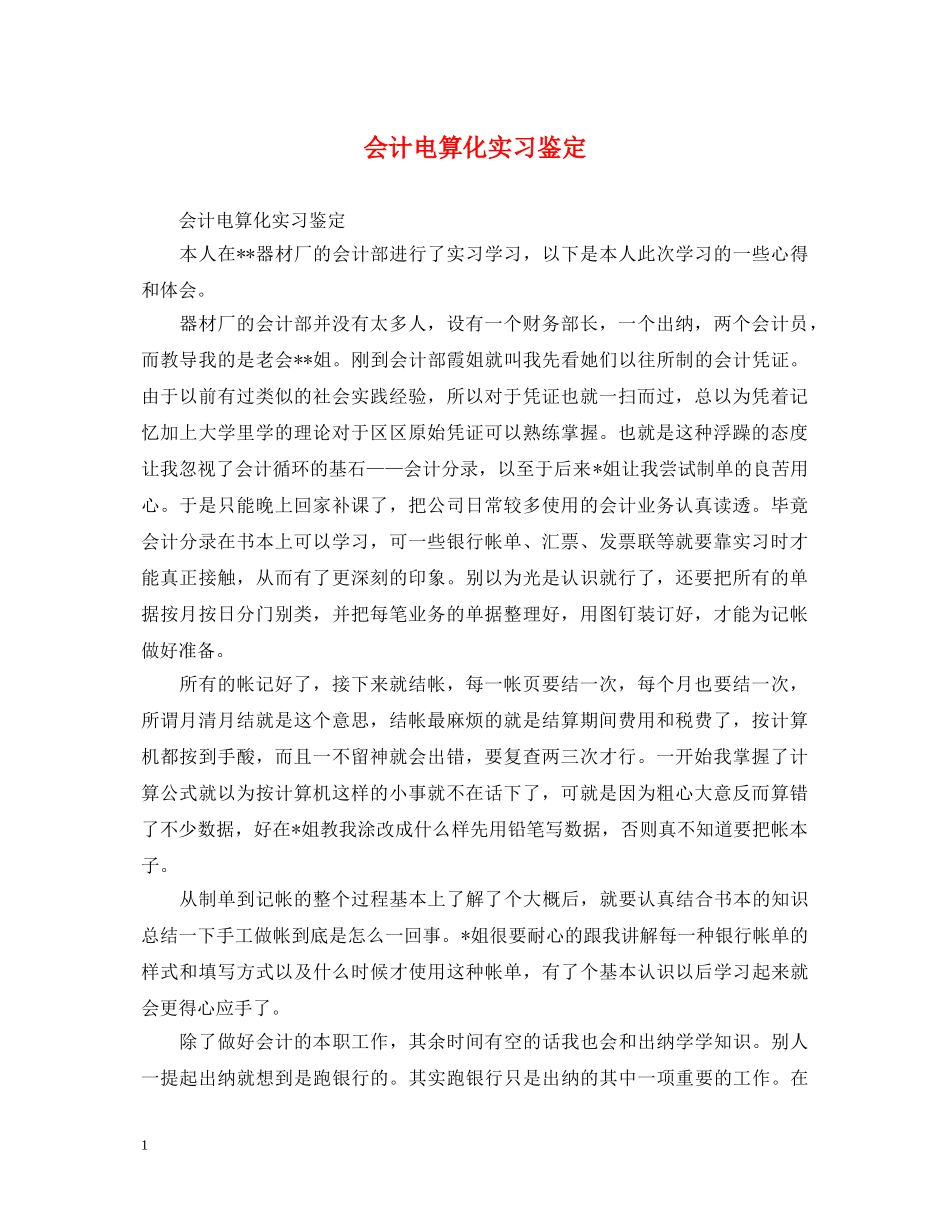 会计电算化实习鉴定 _第1页