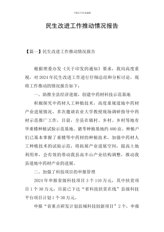 民生改进工作推进情况报告