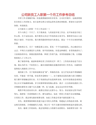 公司新员工入职第一个月工作参考总结 