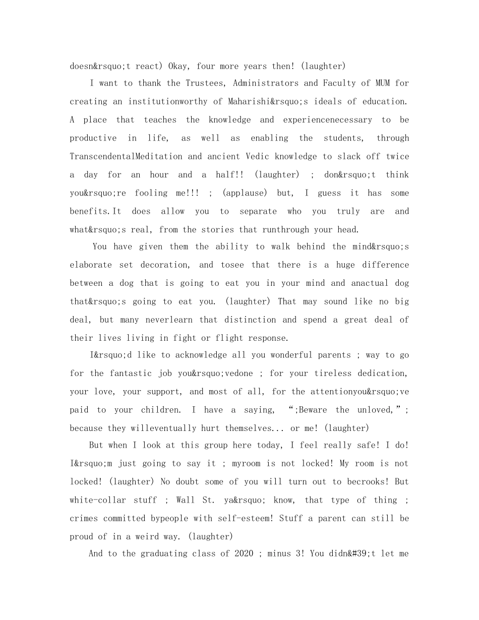 喜剧天王金·凯瑞在玛赫西管理大学2024年毕业典礼英语演讲稿 _第3页