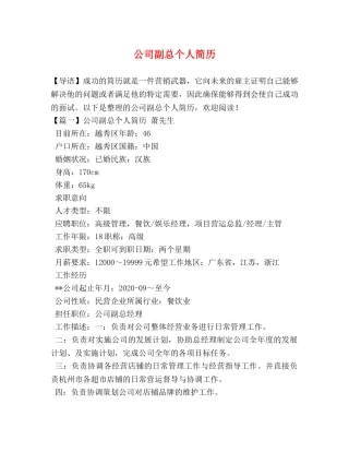 公司副总个人简历 