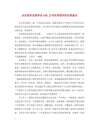 企业团员自我评议小结_公司优秀团员的自我鉴定 