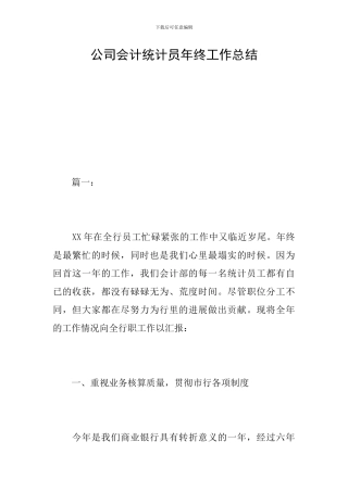 公司会计统计员年终工作总结