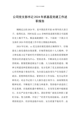 公司党支部书记2024年抓基层党建工作述职报告