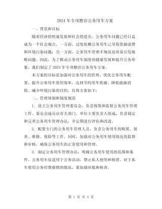 2024年专项整治公务用车方案 