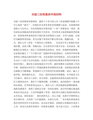 市级三好班集体申报材料 