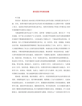 新生团支书代表发言稿 