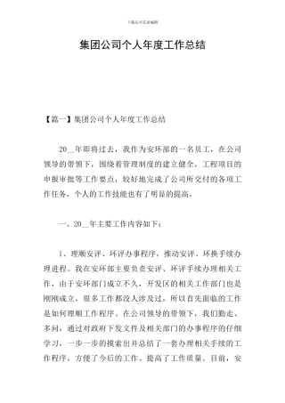 集团公司个人年度工作总结
