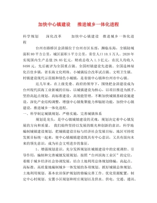 加快中心镇建设   推进城乡一体化进程 