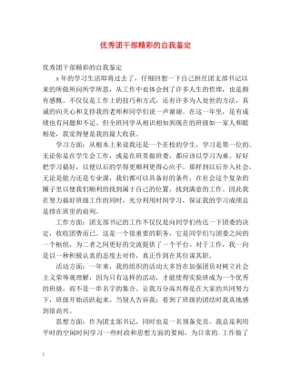 优秀团干部精彩的自我鉴定 
