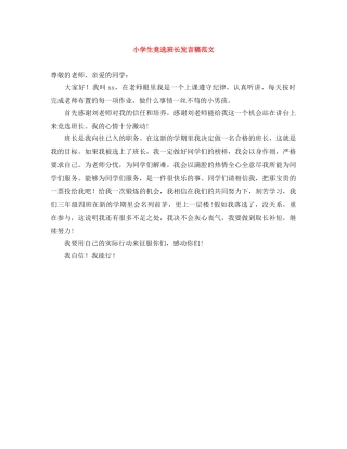 小学生竞选班长发言稿范文 