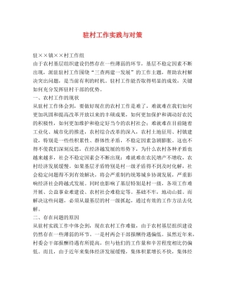 驻村工作实践与对策 