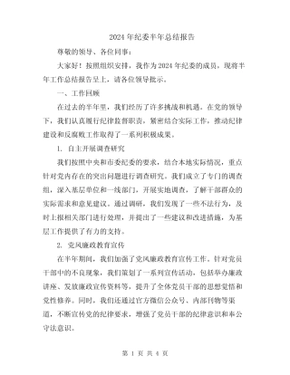 2024年纪委半年总结报告 