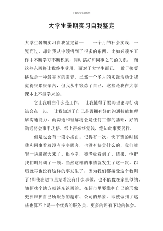 大学生暑期实习自我鉴定