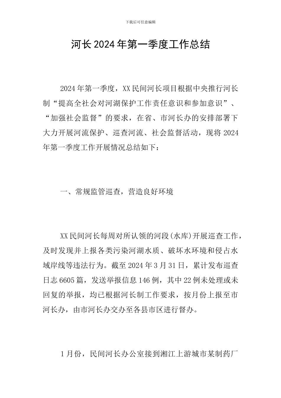 河长2024年第一季度工作总结_第1页