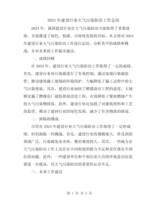 2024年建设行业大气污染防治工作总结 